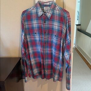 Lucky Brand Men’s Red and Blue Plaid Button-Down Shirt